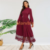 Long Sleeve Fit Flare Lace A Line Midi Burgundy Cocktail Dress Long Sleeve Fit Flare Lace A Line Midi Burgundy Cocktail Dress