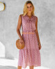 V Neck Short Sleeve Polka Dot Tie Neck Midi Length Summer Boho Maxi Dress