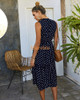 V Neck Short Sleeve Polka Dot Tie Neck Midi Length Summer Boho Maxi Dress
