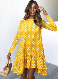 Long Sleeve Polka Dot Chiffon O Neck Ruffle Dress Long Sleeve Polka Dot Chiffon O Neck Ruffle Dress