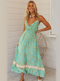 Buy Cheap 2020  Chiffon Green Lotus Leaf V Collar Bohemia Dress Buy Cheap 2020  Chiffon Green Lotus Leaf V Collar Bohemia Dress