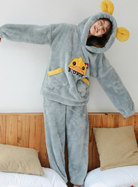 Shop 2020 Gray Duck Hooded Flannel Winter Home Clothes Sleepwear Under 46