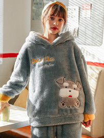 Shop 2021 Winter Gray Dog Pajamas Cartoon Cute Thick Flannel Suit Sleepwear Under 45