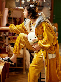 Shop 2021 Coral Velvet Two-Piece Suit Yellow Robe Elephant Hooded Pajamas Under 59