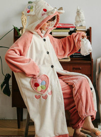 Shop 2021 Pink Flower Lovely Bear Flannel Long Nightgown Home Pajamas Under 43