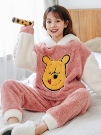 Shop 2021 Pink Winnie The Pooh Thickened Flannel Suit Sleepwear Pajamas Under 49
