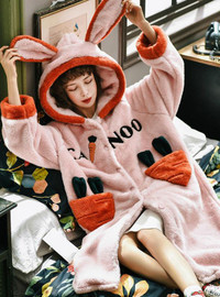 Shop 2021 Pink Carrot Thickened Loose Robe Bathrobe Coral Sleepwear Pajamas Under 53