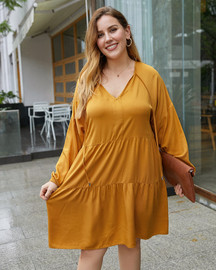 Shop 2021 Long Sleeve Ginger Cotton Plus Size Fall Autumn Casual Dress Under 24