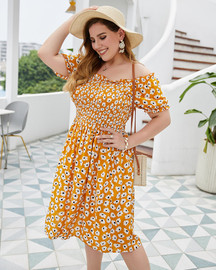 Buy 2021 Plus Size Print Off The Shoulder Flower Yellow Cotton Summer Dress Under 25 Buy 2021 Plus Size Print Off The Shoulder Flower Yellow Cotton Summer Dress Under 25