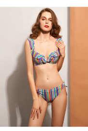 Striped Ruffles High Waisted Bikini Striped Ruffles High Waisted Bikini