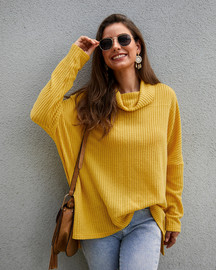 Long Sleeves Yellow Knit Chunky Turtleneck Tunics Pullover Sweater Long Sleeves Yellow Knit Chunky Turtleneck Tunics Pullover Sweater