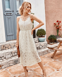 V-Neck Spaghetti Straps Lace Backless Party Club Beach Midi Dress V-Neck Spaghetti Straps Lace Backless Party Club Beach Midi Dress