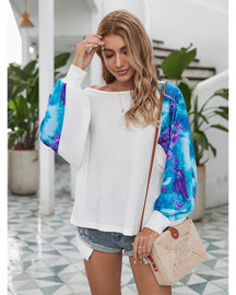 Tie Dye Long Sleeve Waffle Knit Sweater Off Shoulder Pullover Jumper Tops Tie Dye Long Sleeve Waffle Knit Sweater Off Shoulder Pullover Jumper Tops