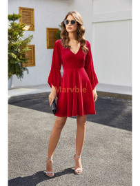 Velvet Party Dresses Plunge 3/4 Sleeve Elegant A Line Swing Skater Dress Velvet Party Dresses Plunge 3/4 Sleeve Elegant A Line Swing Skater Dress
