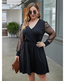 Plus Size Long Sleeve Deep V Neck Bodycon Dress