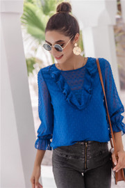 Ruffle Neck Long Sleeve Vintage Polka Dots Tunics Blouse Shirt Ruffle Neck Long Sleeve Vintage Polka Dots Tunics Blouse Shirt