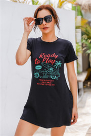 Casual Short Sleeve Print Loose Tunic T-Shirt Mini Dress