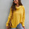 Long Sleeves Yellow Knit Chunky Turtleneck Tunics Pullover Sweater Long Sleeves Yellow Knit Chunky Turtleneck Tunics Pullover Sweater
