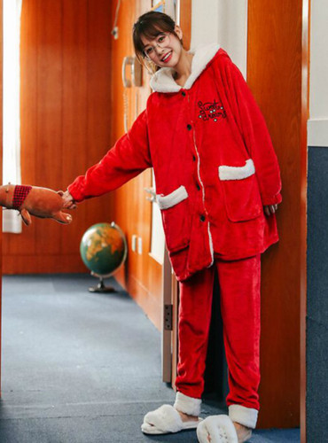 Shop 2020 Red Christmas Reindeer Long Robe Lovely Winter Coral Fleece  Under 44