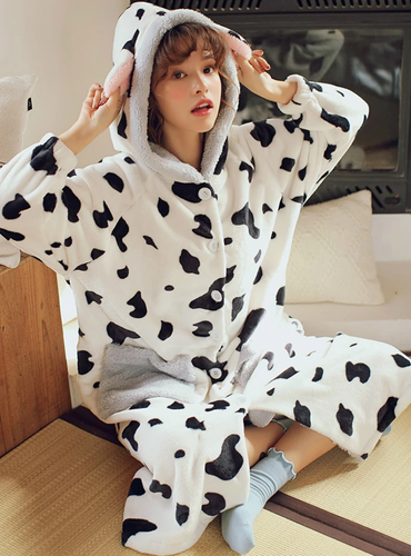 Shop 2020 Cow Coral Fleece Pajamas Women Thicken Korean Cute Sleepwear Under 49