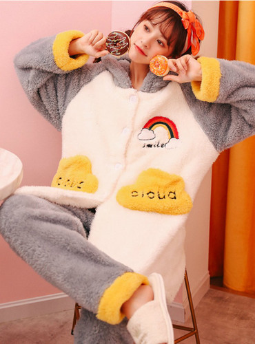 Shop 2021 Gray Rainbow Clouds Coral Fleece Pajamas Suit Sleepwear Under 49