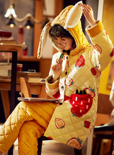 Shop 2020 Thickened Coral Three-Layer Velvet Rabbit Strawberry Yellow Pajamas Under 74