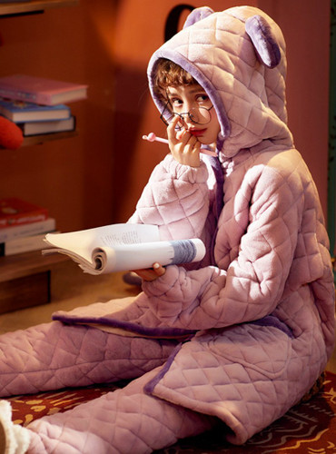 Shop 2021 Triple Padded Warm Coral Fleece Two-Piece Suit Purple Pajama Under 74