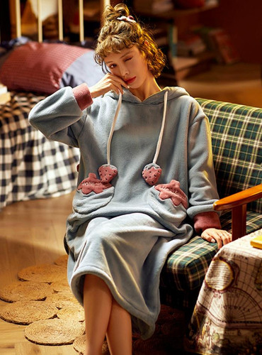 Shop 2021 Thickened Long Coral Fleece Pajamas Keep Warm Strawberry Sleepwear Under 47