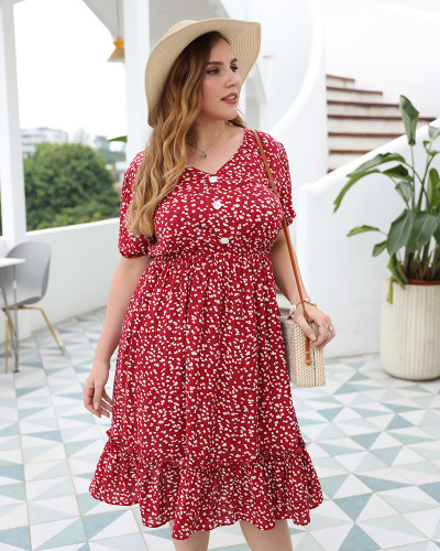 Shop 2021 Burgundy Chiffon Short Sleeve Mid Length Print Beach Dress Under 28