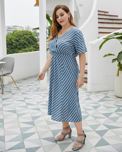 Shop 2021 Plus Size Striped V Neck Tea Length Summer Daily Dress Under 28 Shop 2021 Plus Size Striped V Neck Tea Length Summer Daily Dress Under 28