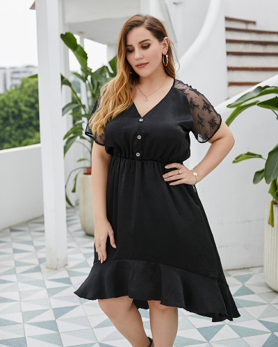 Get New Design Plus Size Black V Neck Short Sleeve High Low Summer Daily Dress Under 25 Get New Design Plus Size Black V Neck Short Sleeve High Low Summer Daily Dress Under 25