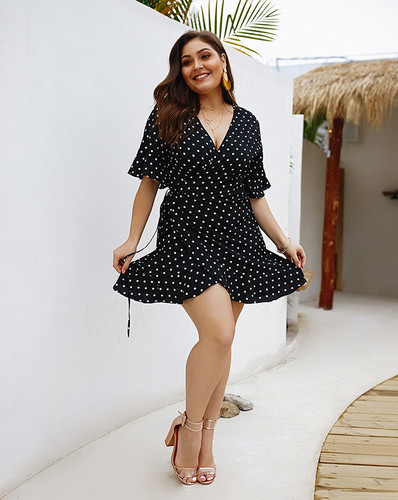 Shop 2021 Plus Size Black Polka Dot Wrap Chiffon Long Sleeve Summer Dress Under 27 Shop 2021 Plus Size Black Polka Dot Wrap Chiffon Long Sleeve Summer Dress Under 27