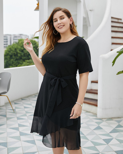 Buy 2021 Chiffon Black Short Sleeve Plus Size Summer Dress Under 26