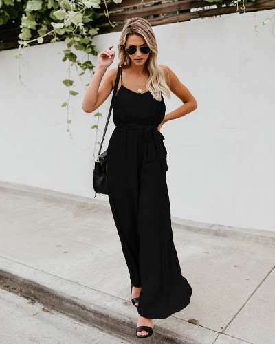 Casual Sleeveless Solid Color Lounge Pajama Jumpsuit