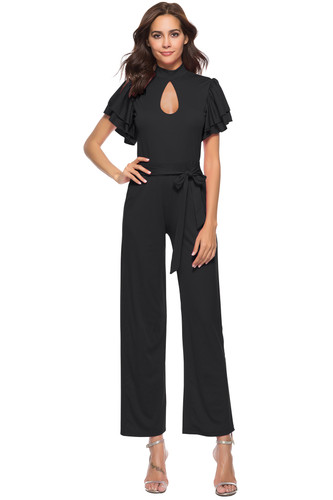 Summer Casual Short Sleeve Elastic Waist Rompers Jumpsuits With Belt Summer Casual Short Sleeve Elastic Waist Rompers Jumpsuits With Belt