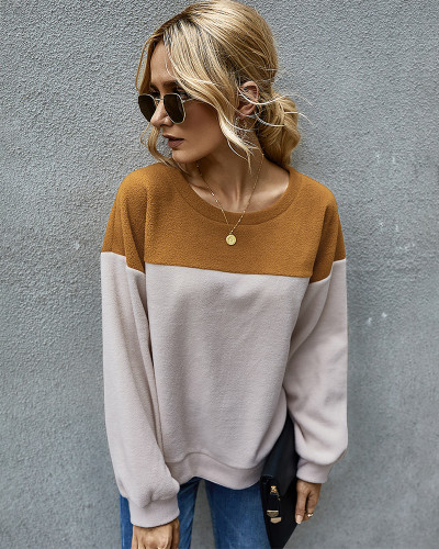 Long Sleeve Color Block Knit Crew Neck Patchwork Casual Loose Pullover Sweaters