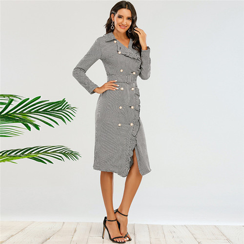 Long Sleeves Plaids Business Sheath Work Office Short Dress