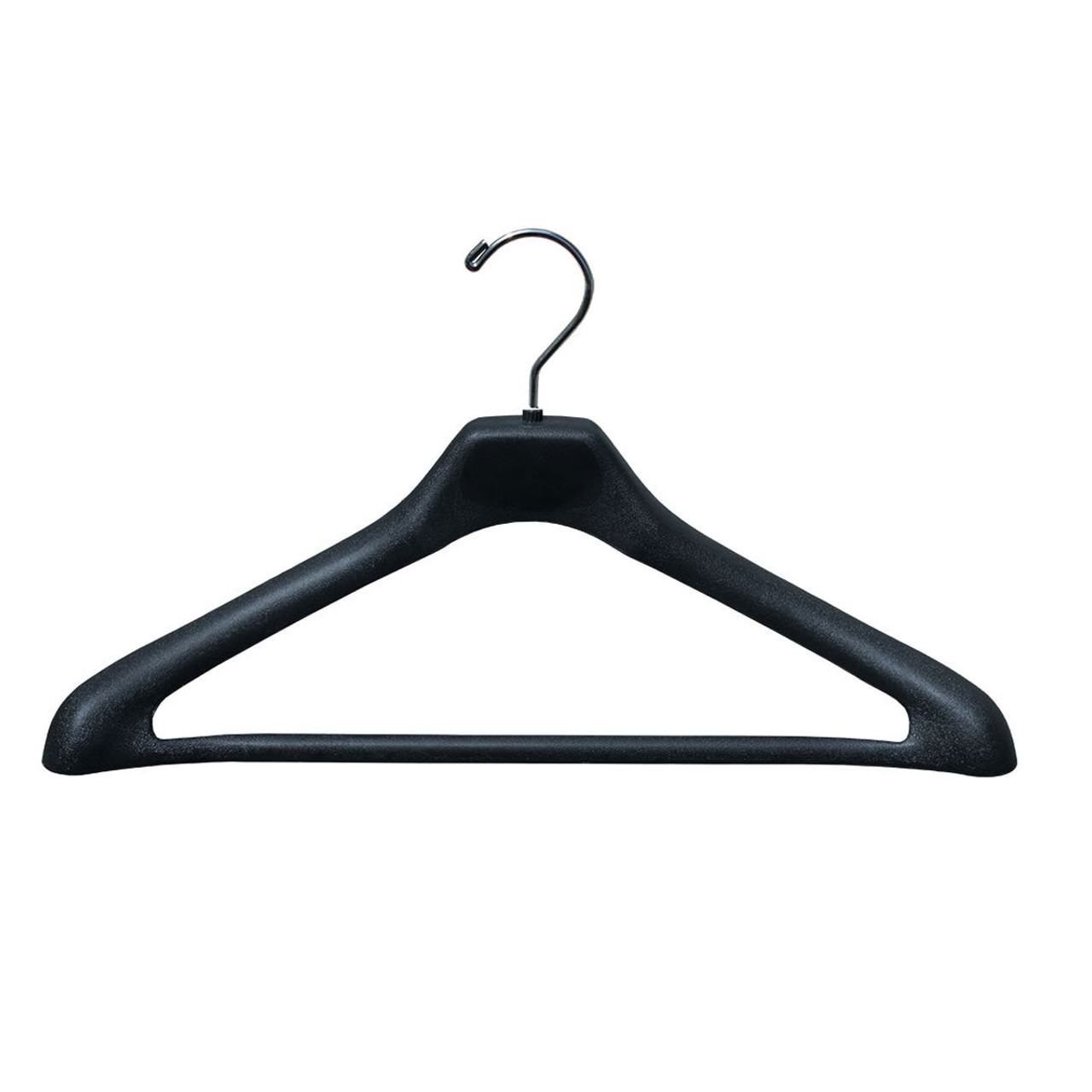 19 Black Plastic Suit Hanger W/ Suit Bar 1-1/2 Thick Box of 50