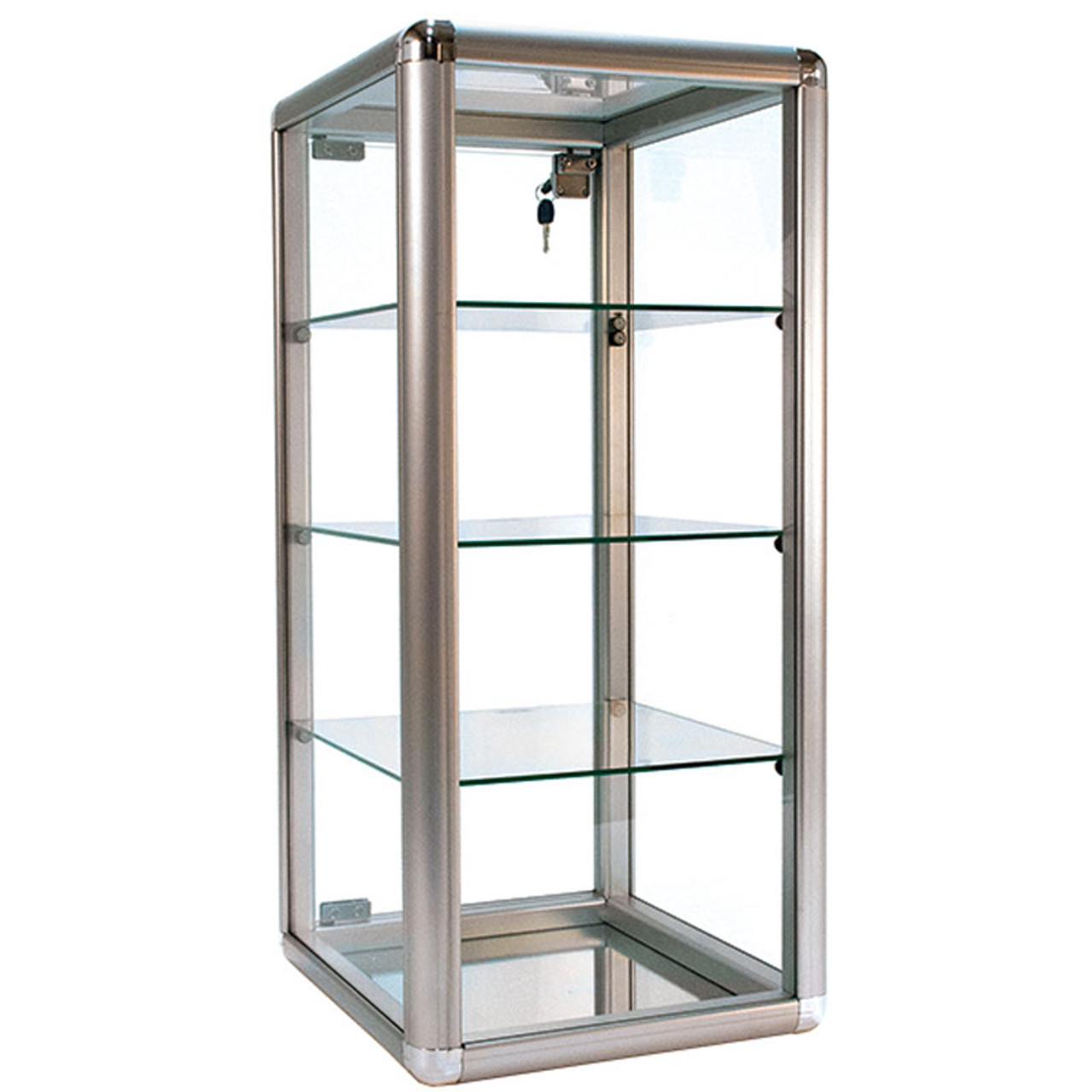 4' Silver Extra Vision Aluminum Display Case with LED Lighting - Tempered  Glass Finish