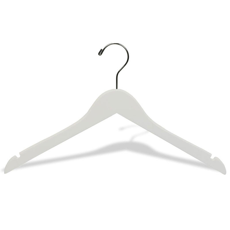 Wood Flat Shirt/Dress Hanger White/Chrome Hardware (Box of 100) The Fixture Zone