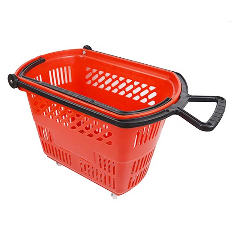 Shopping Basket on Wheels with Pull Handle Red The Fixture Zone