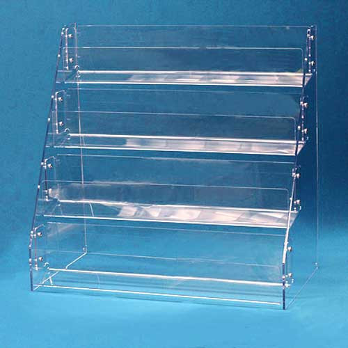 Acrylic 4 Shelf Tilt Back Card Rack - The Fixture Zone