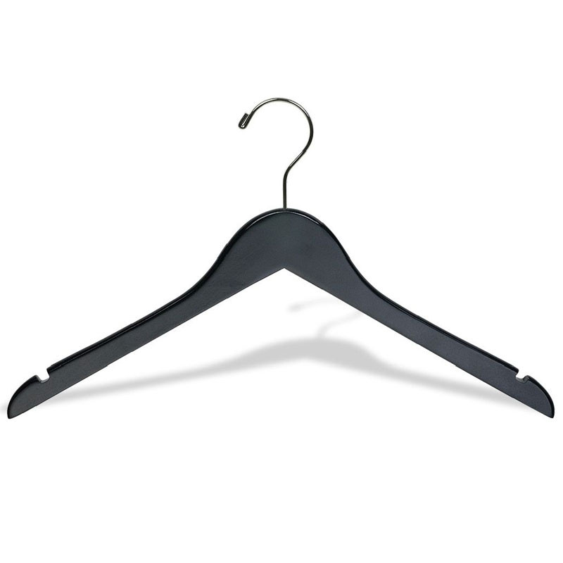 Wood Flat Shirt/Dress Hanger Black/Chrome Hardware (Box of 100) The