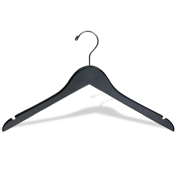 Wood Flat Shirt/Dress Hanger Black/Chrome Hardware (Box of 100)