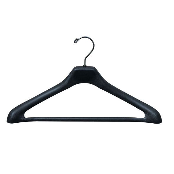 19" Black Plastic Suit Hanger W/ Suit Bar 1-1/2" Thick Box of 50