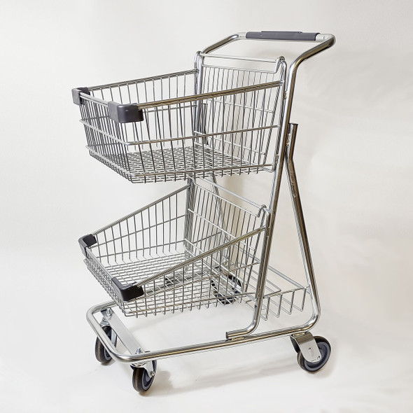 Double Basket Metal Shopping Cart with Zinc Finish