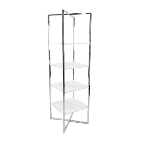 Chrome Etegere Display with Gloss White Shelves
