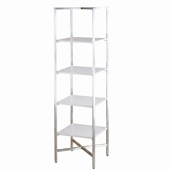Etegere with 4 White Shelves and Silver Frame