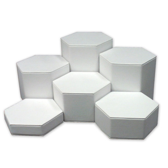 White Leatherette Hexagonal Jewelry Display Set