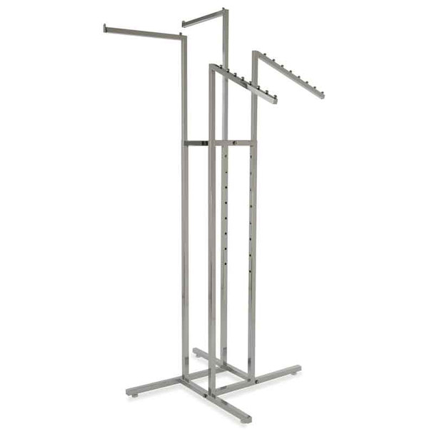 4-Way Clothing Rack w/ 2 Straight and 2 Slant Arms - Square Tubing